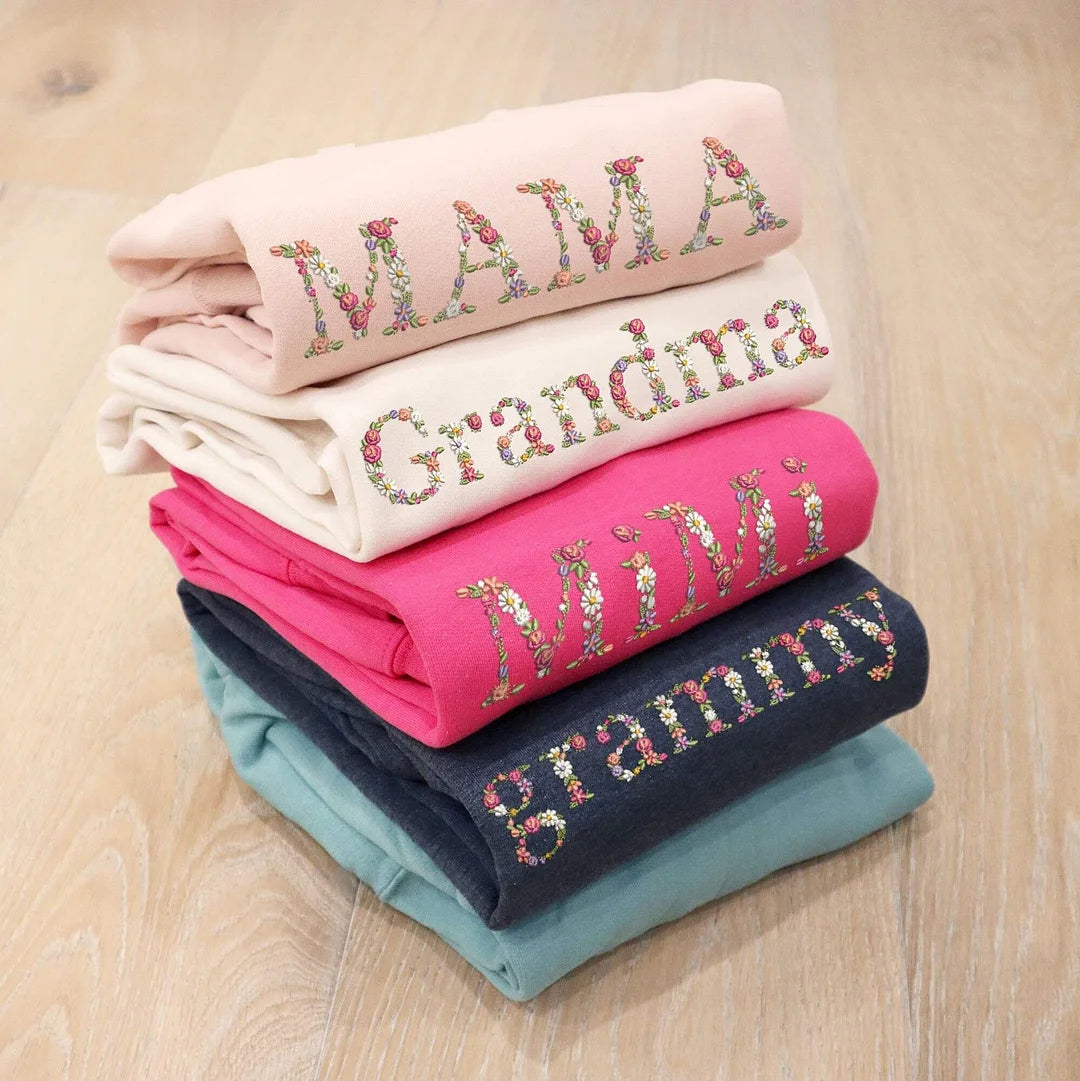 Custom Embroidered Floral Mama Sweatshirt
