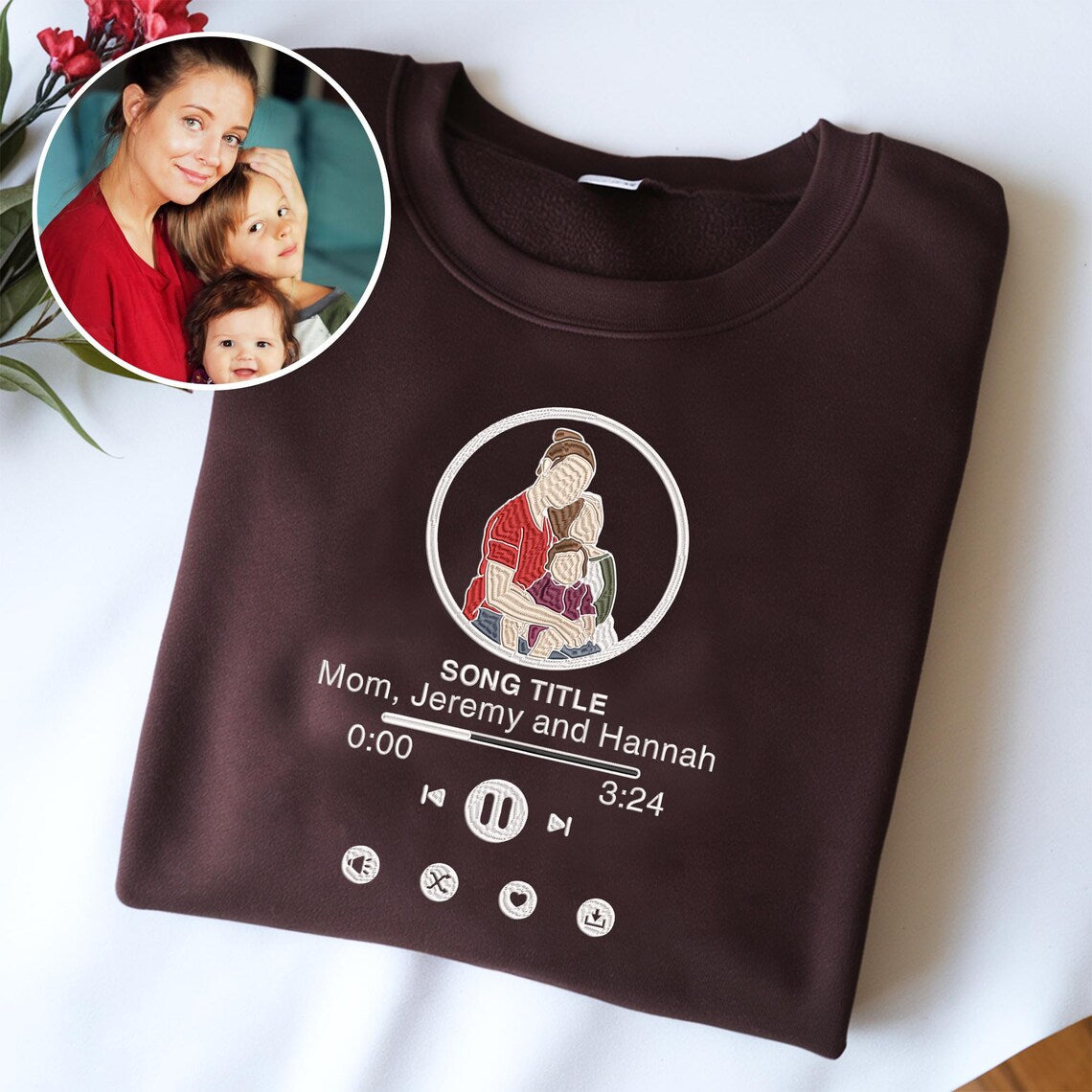 Embroidered Music Photo Sweatshirt, Embroidered Portrait Photo Shirt