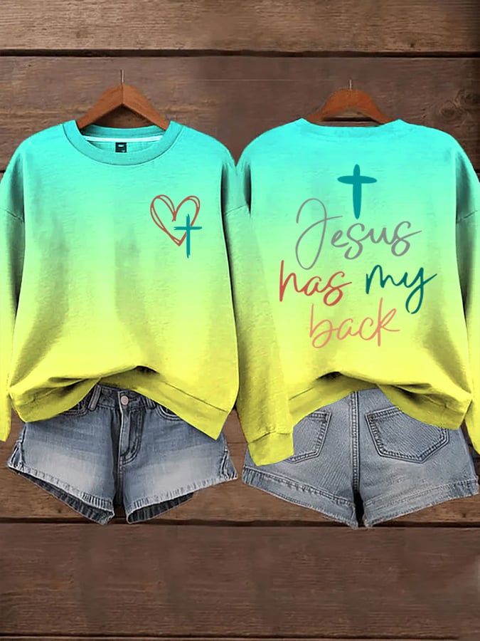Women's Jesus Has My Back Print  Sweatshirts