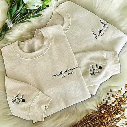 Custom Mom Sweatshirt and Hoodie, Embroidered Name on Sleeve, Best Gift for Mom