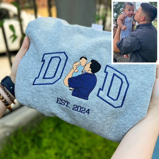 Custom Dad Shirt - Embroidered Portrait Shirt with Photo - Unique Gift for Dad and Family