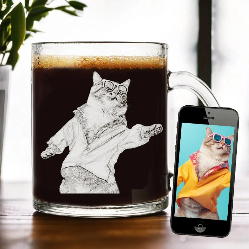 Etched Picture Rocks glass | Father's day, dad gifts, personalized whiskey glass, personalized glassware, custom portrait, unique dad gifts