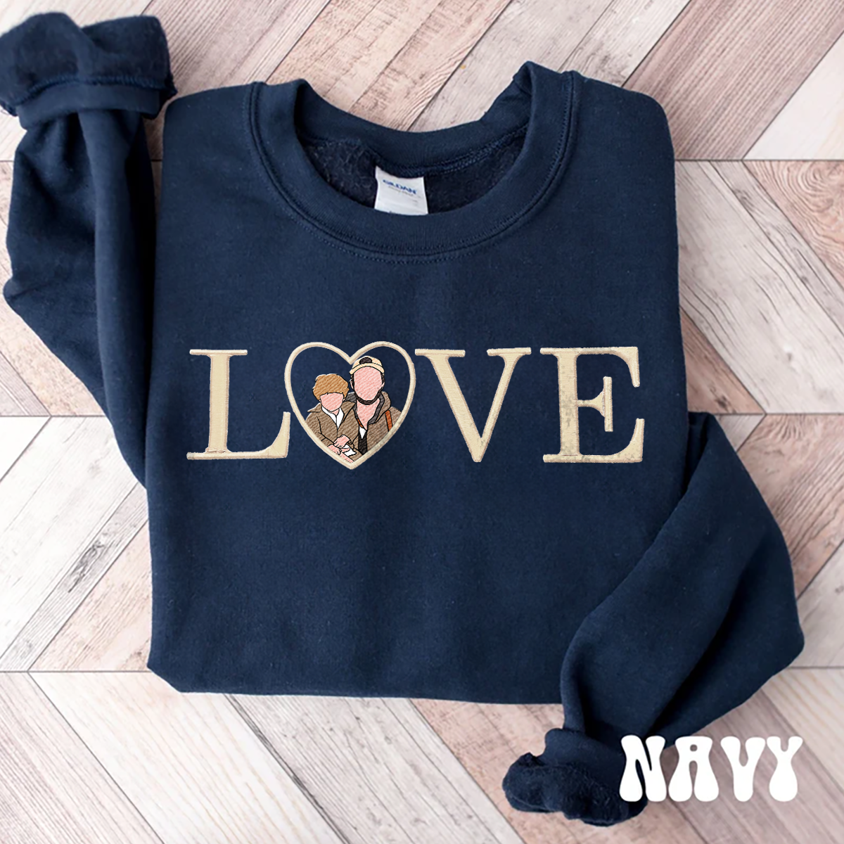 Loversdovey Personalized Embroidered Photo Family LOVE Crewneck/Hoodie/T-shirt