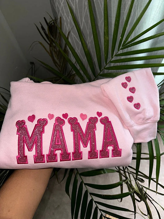 Glitter Embroidered Applique Sweatshirt,Simple Mama Pullover, Gift for Mom, Personalized Mama Shirt