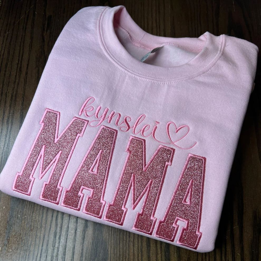 Custom Applique Glitter Embroidery Mom Sweatshirt - Mother's Day Gift