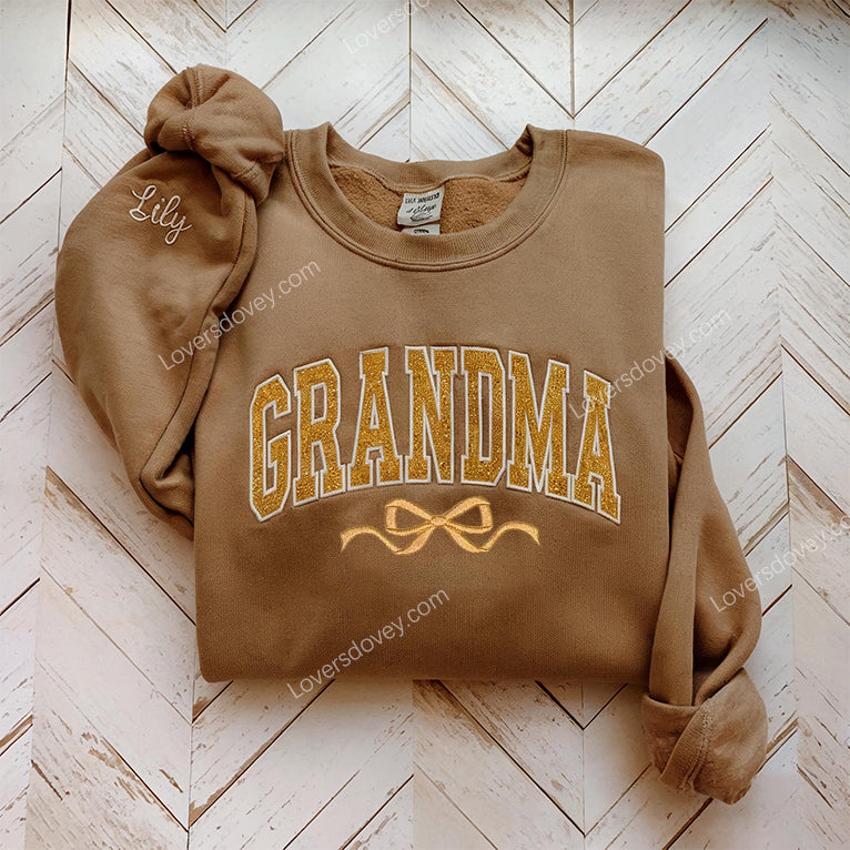 Personalized Sequin Embroidered Sweatshirt With Bow For Mom