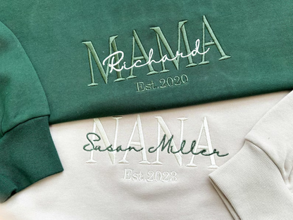 Custom Embroidered Mama Sweatshirt with Kid Name, Mama Sweatshirt, Pregnancy Announcement, Mother’s Day Gift
