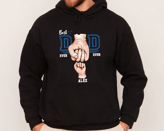 Best Dad Ever Custom Sweatshirt – Fist Bump Dad Hoodie with Kids’ Names | Personalized Father’s Day Gift