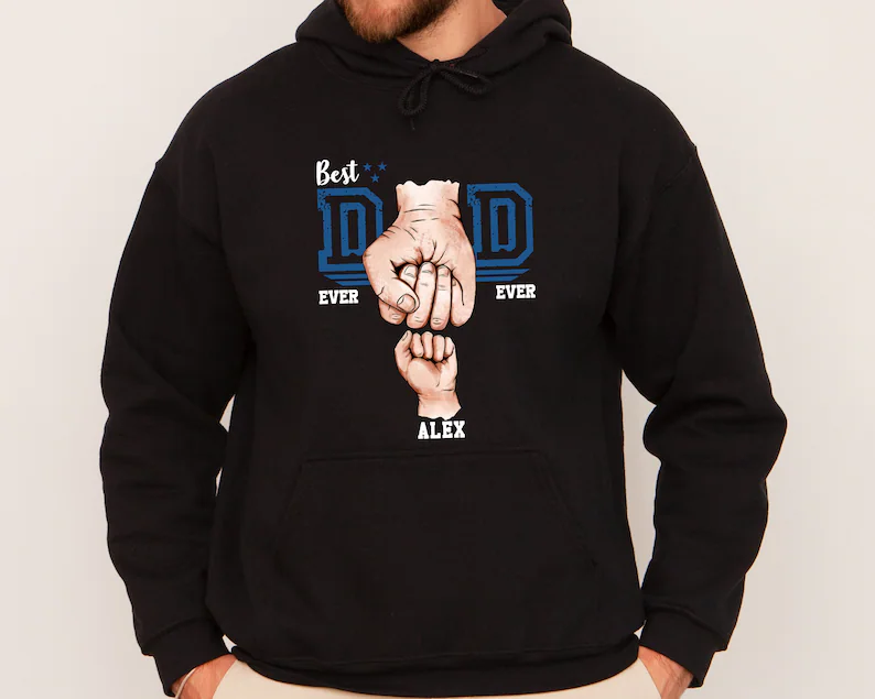 Best Dad Ever Custom Sweatshirt – Fist Bump Dad Hoodie with Kids’ Names | Personalized Father’s Day Gift