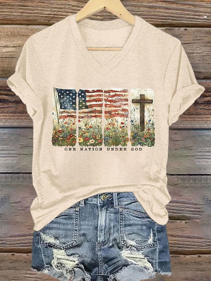 Women'S Casual One Country Under God Faith Graphic Print Short Sleeve T-Shirt