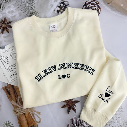 Custom Roman Numeral Embroidered Anniversary Hoodie Sweatshirt, Anniversary Gift