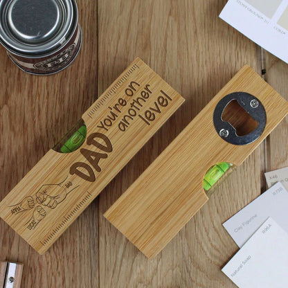 Dad Fist Bump - Personalized Custom Engraved Wooden Spirit Level Bottle Opener