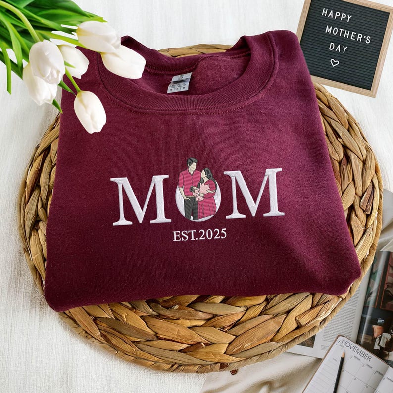 Custom Mama Embroidered Sweatshirt, Personalized Mom Portrait from Photo Sweater