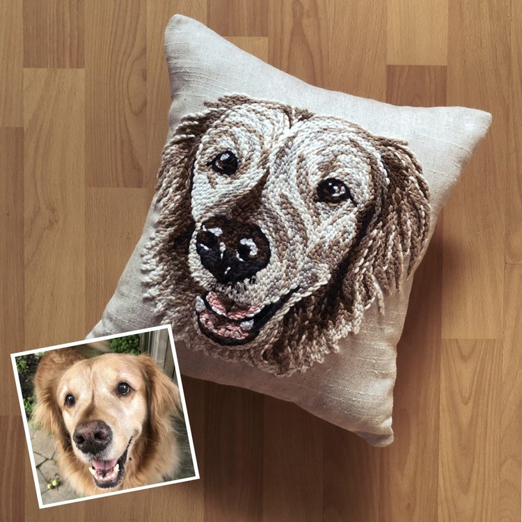 Custom Pet Portrait Hand-Embroidered Pillow, For Pet Lovers