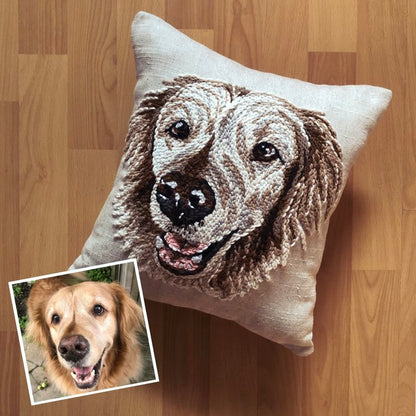 Custom Pet Portrait Hand-Embroidered Pillow, For Pet Lovers