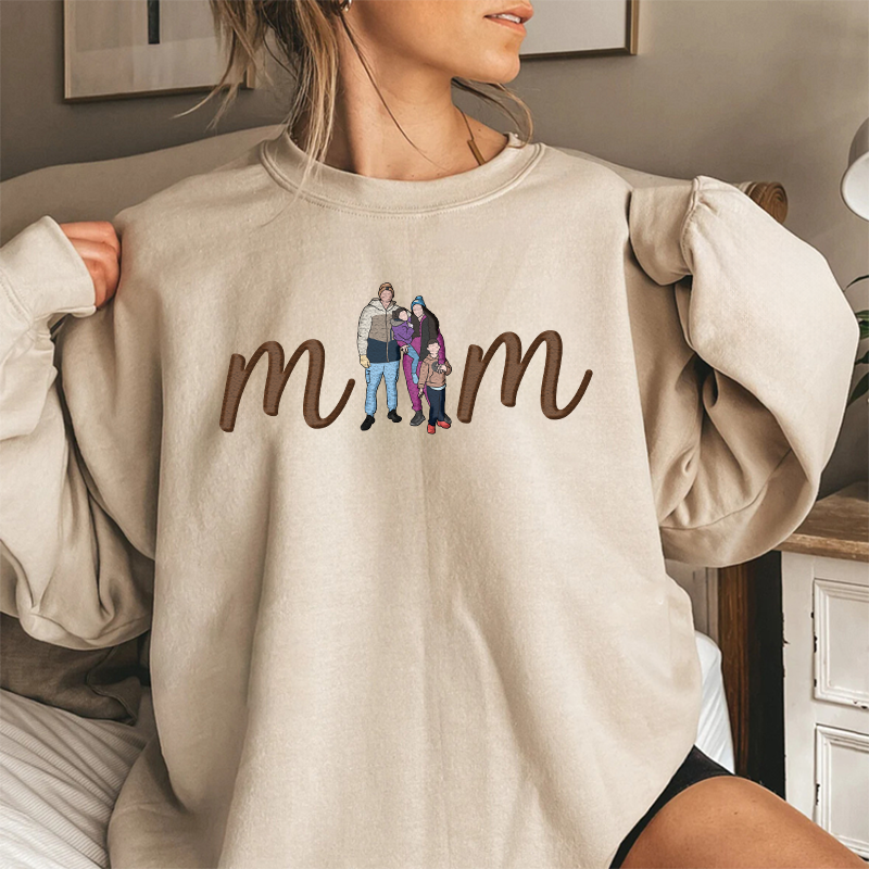 Custom Mum in Family Portrait Photo Full Embroidered Sweatshirt