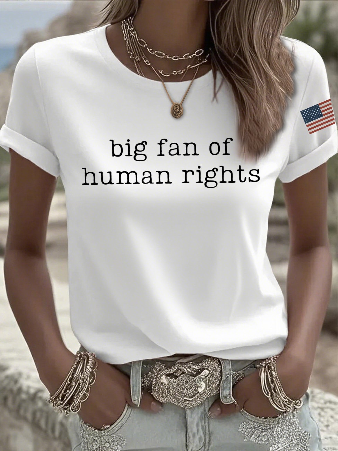 🔥Buy 3 Get 15% Off🔥Women's Casual Big Fan of Human Rights Print T-shirt