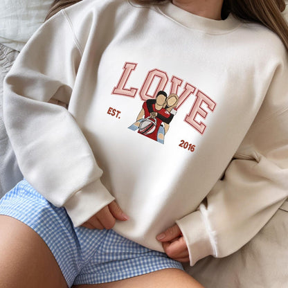 Loversdovey Personalized Embroidered Photo Couple LOVE Est Year Valentines Matching Couple Gift