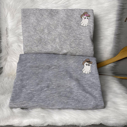 Custom Embroidered Halloween Cowboy Ghost Spooky Season Hoodies For Couples