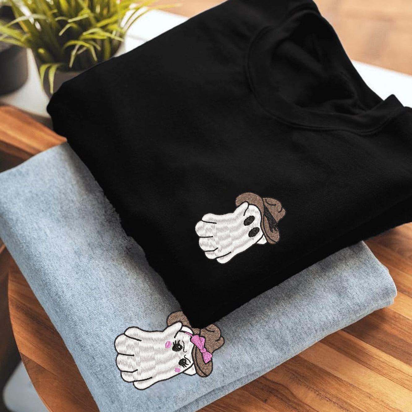 Custom Embroidered Halloween Cowboy Ghost Spooky Season Hoodies For Couples