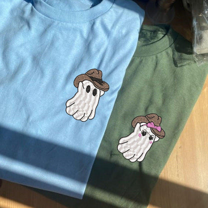 Custom Embroidered Halloween Cowboy Ghost Spooky Season Hoodies For Couples