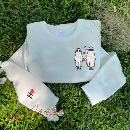 Custom Embroidered Halloween Matching Couple Ghost Hoodies