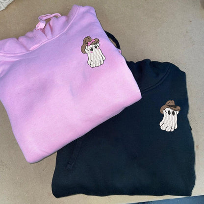 Custom Embroidered Halloween Cowboy Ghost Spooky Season Hoodies For Couples