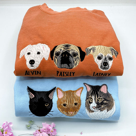 Custom Embroidered Cat Sweatshirt from Photo | Gift For Pet Lover