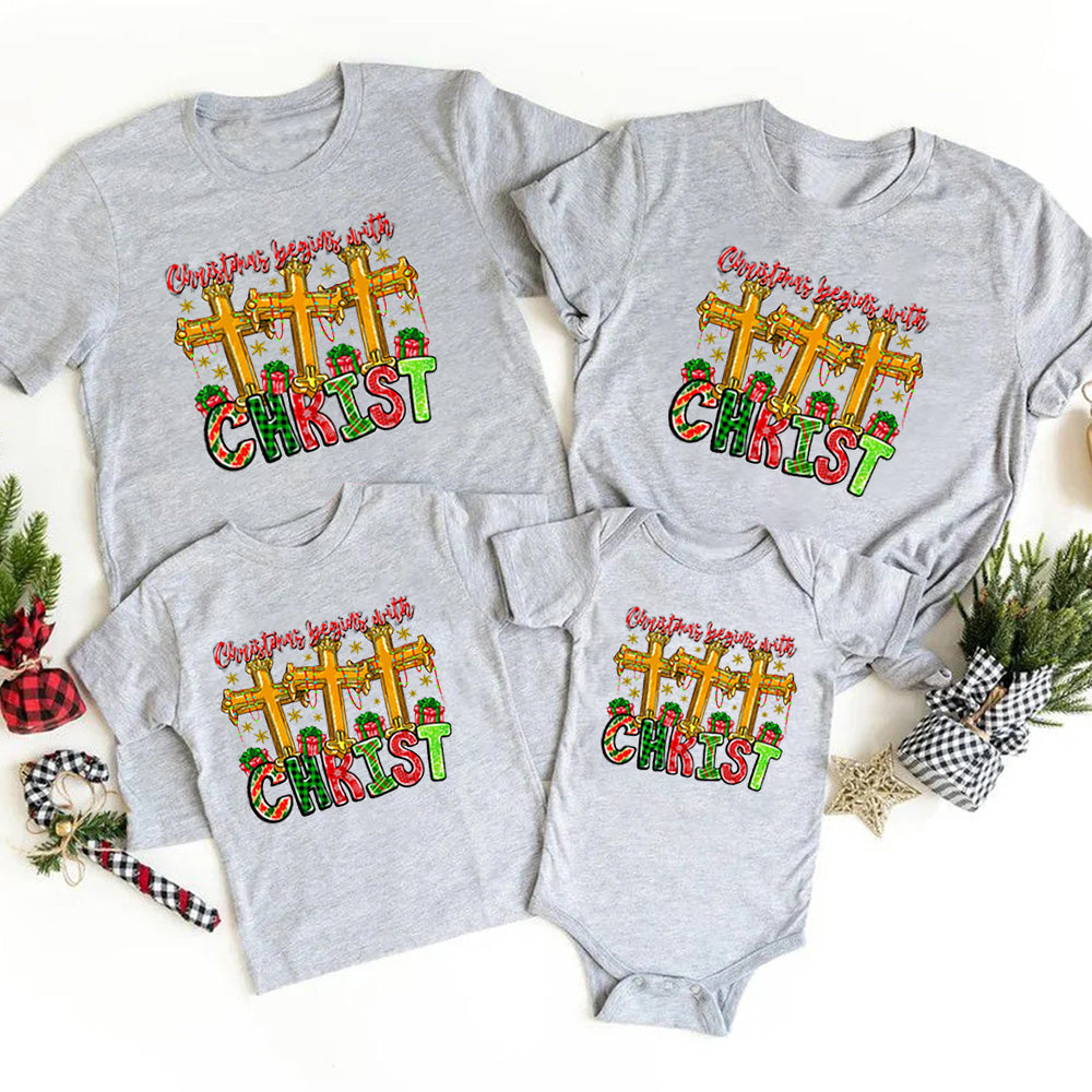 Christmas Begins With Christ Christian Family Matching Shirts