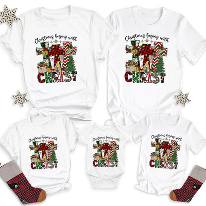 Christmas Begins With Christ Christian Family Matching Shirts