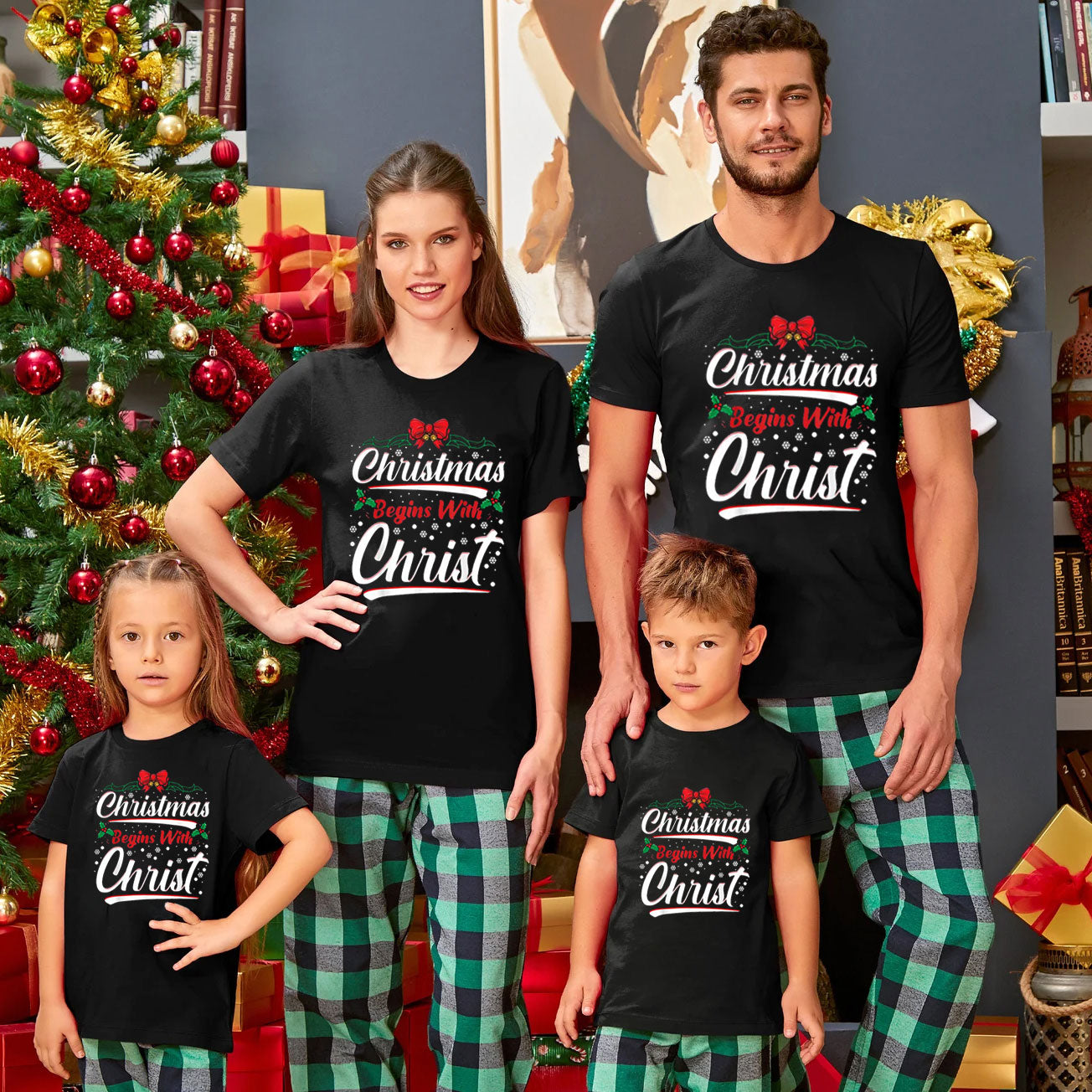 Christmas Begins With Christ Christian Family Matching Shirts