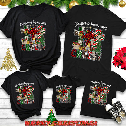 Christmas Begins With Christ Christian Family Matching Shirts