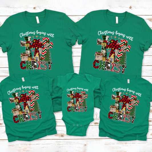 Christmas Begins With Christ Christian Family Matching Shirts
