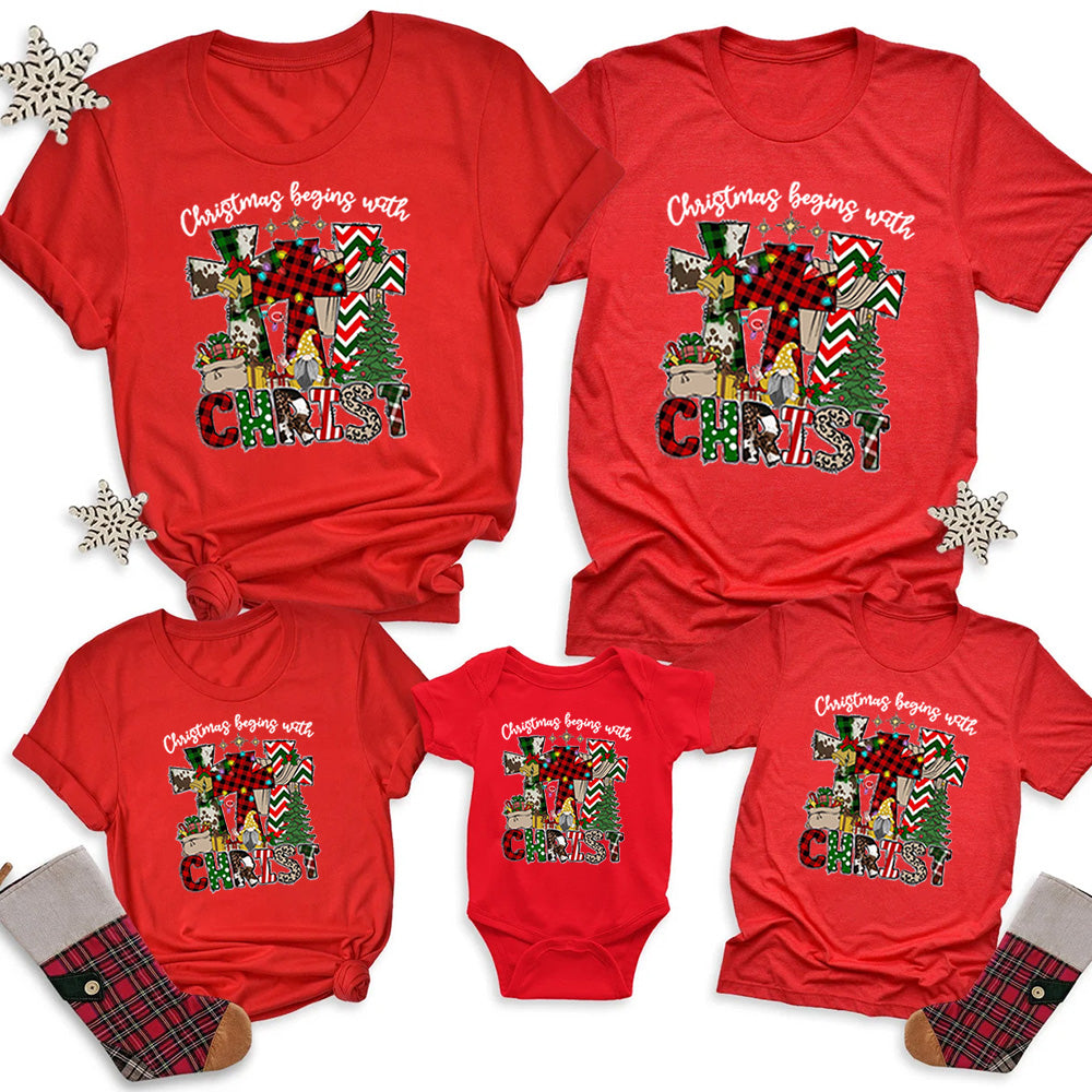 Christmas Begins With Christ Christian Family Matching Shirts