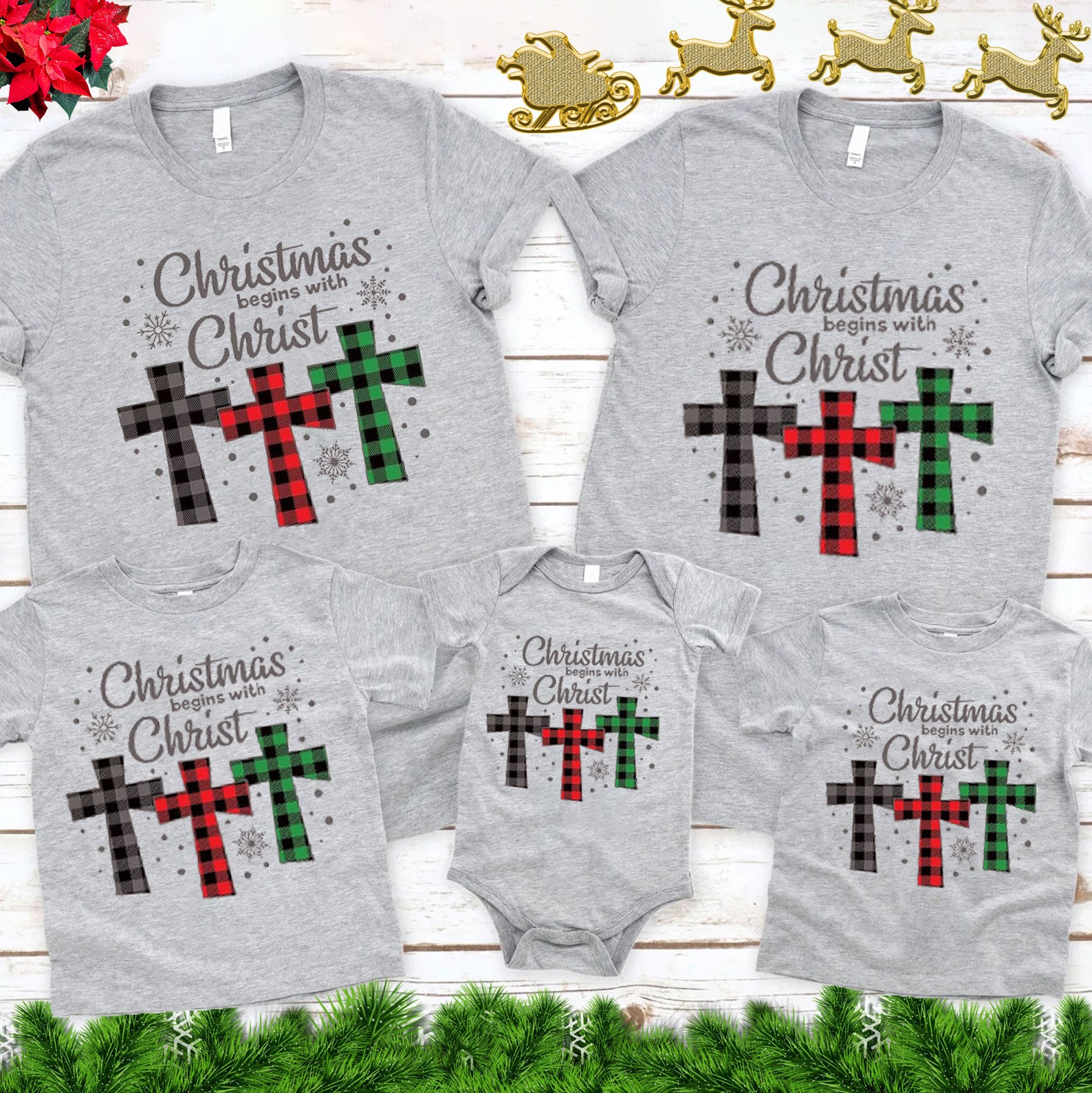 Christmas Begins With Christ Christian Christmas Family Matching Shirts