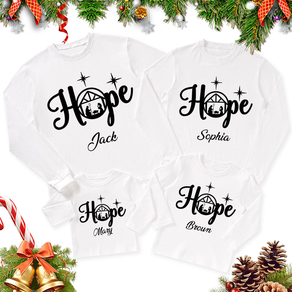 Personalized Christmas Hope Nativity Family Matching Long Sleeve Shirts
