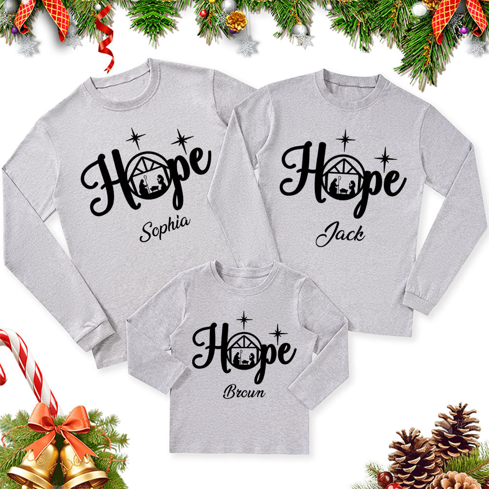Personalized Christmas Hope Nativity Family Matching Long Sleeve Shirts