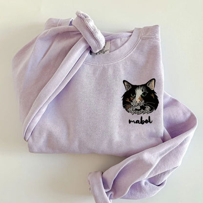 Custom Embroidered Cat Sweatshirt from Photo | Gift For Pet Lover