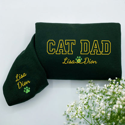 Custom Cat Dad with Names Embroidered Hoodie | Gift For Pet Lovers