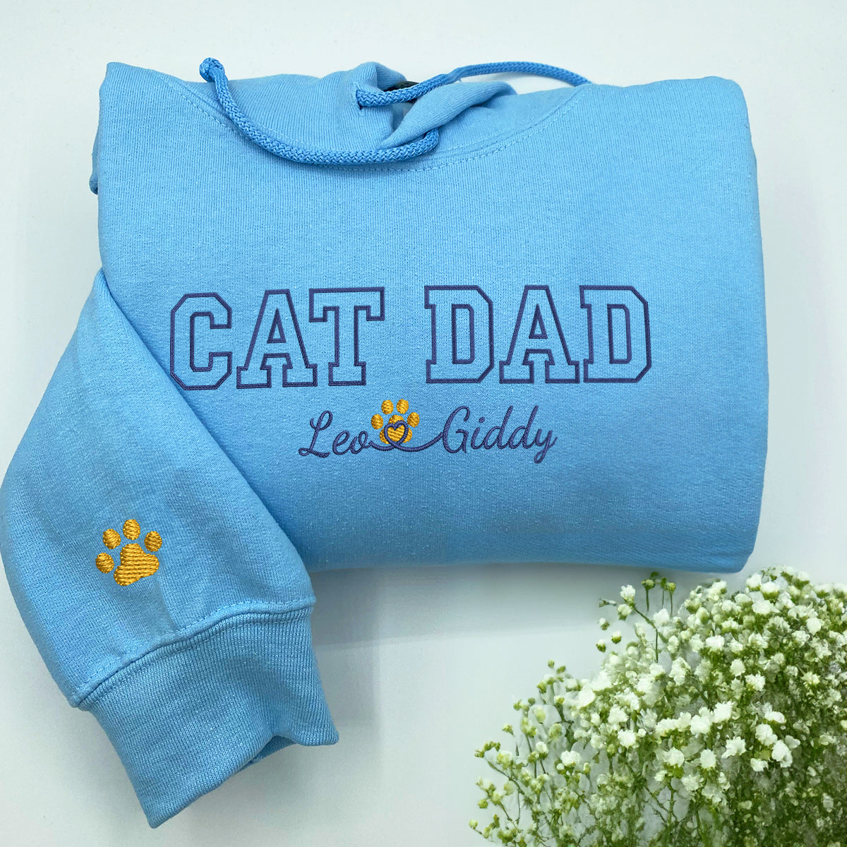 Custom Cat Dad with Names Embroidered Hoodie | Gift For Pet Lovers