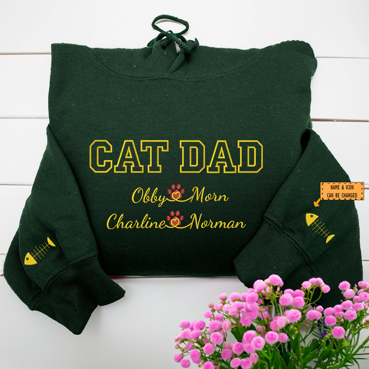 Custom Cat Dad with Names Embroidered Hoodie | Gift For Pet Lovers