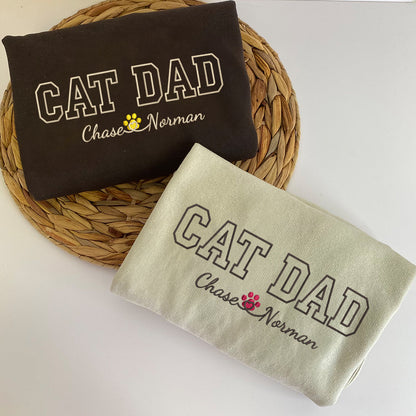 Custom Cat Dad with Names Embroidered Sweatshirt | Gift For Pet Lovers