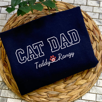 Custom Cat Dad with Names Embroidered Sweatshirt | Gift For Pet Lovers