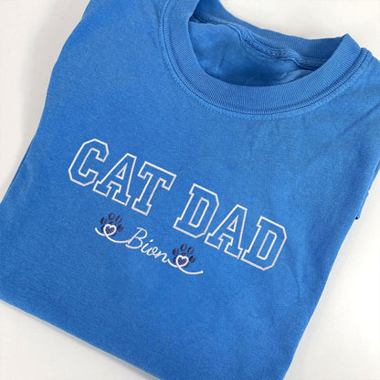 Custom Cat Dad with Names Embroidered T-Shirt | Gift For Pet Lovers