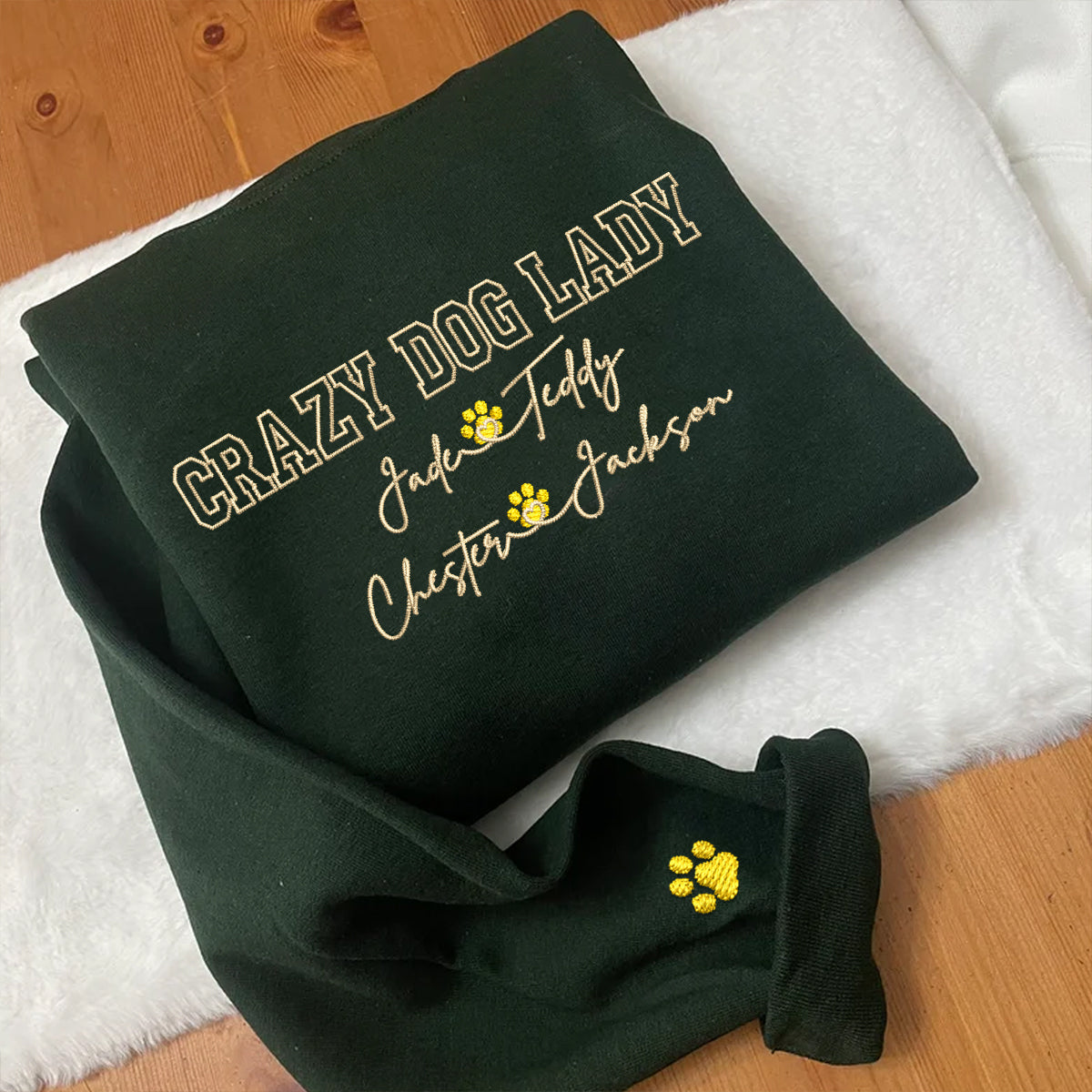 Custom Crazy Dog Lady With Names Embroidered Hoodie | Gift For Pet Lovers