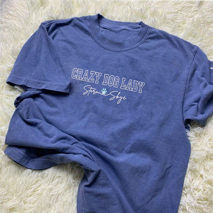 Custom Crazy Dog Lady With Names Embroidered T-Shirt | Gift For Pet Lovers