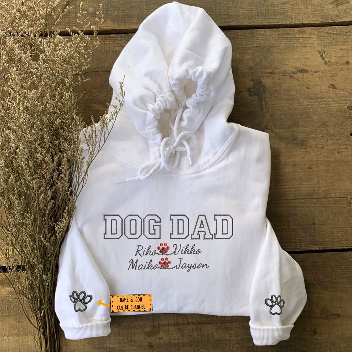 Custom Dog Dad with Names Embroidered Hoodie | Gift For Pet Lovers