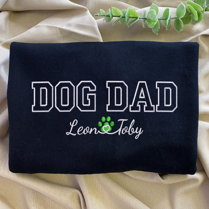 Custom Dog Dad with Names Embroidered Hoodie | Gift For Pet Lovers