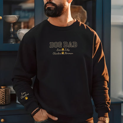 Custom Dog Dad with Names Embroidered Hoodie | Gift For Pet Lovers