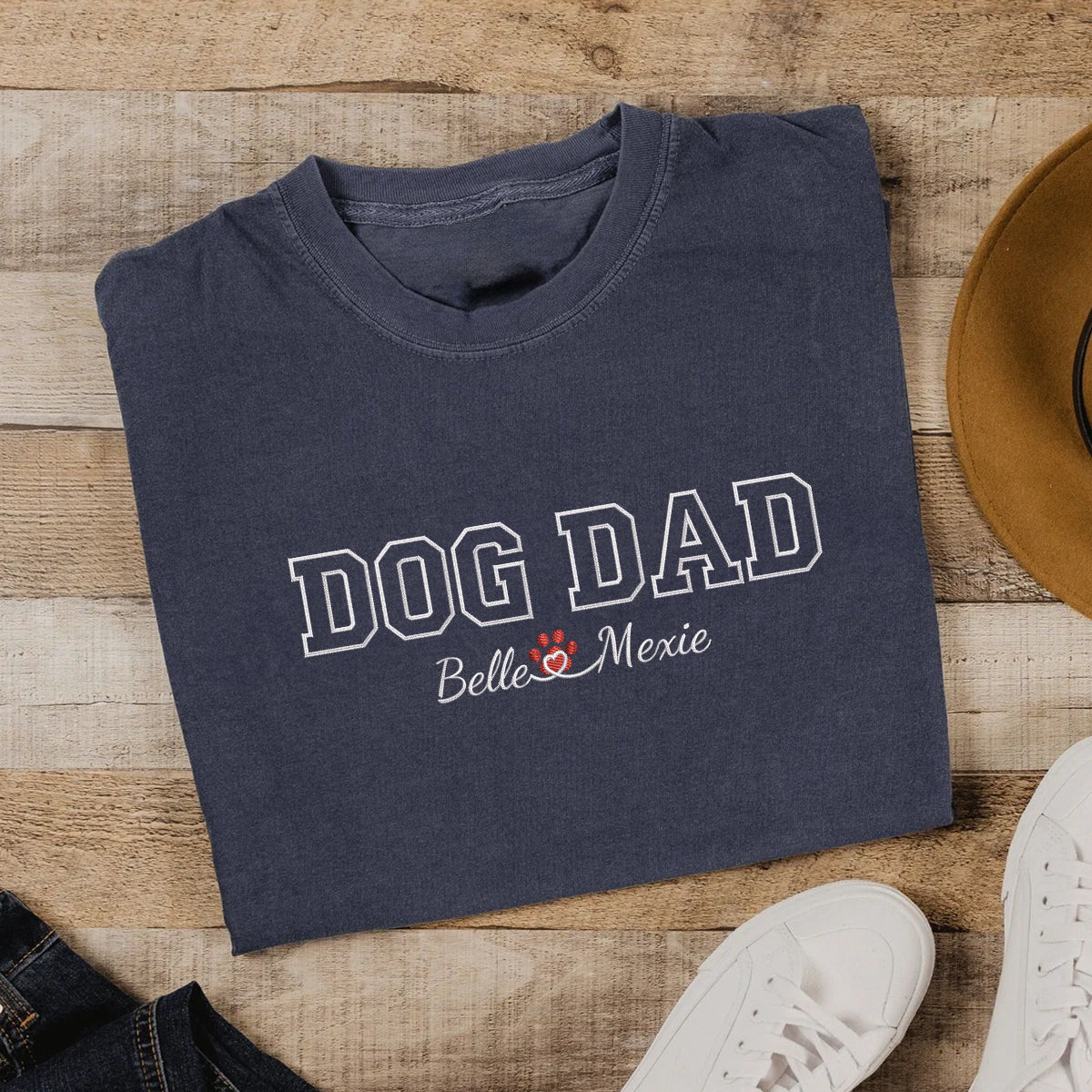Custom Dog Dad with Names Embroidered T-Shirt | Gift For Pet Lovers